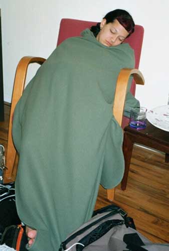 Suzi made the grave mistake of falling asleep well before the rest of us. So we mummified her in her chair!