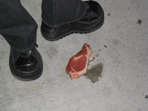 Dewey found a piece of meat on the ground in San Diego